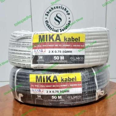 KABEL POWER NYMHY 2X0,75 MM MIKA OVAL GEPENG 50 METER SERABUT SNI LMK 100M Putih