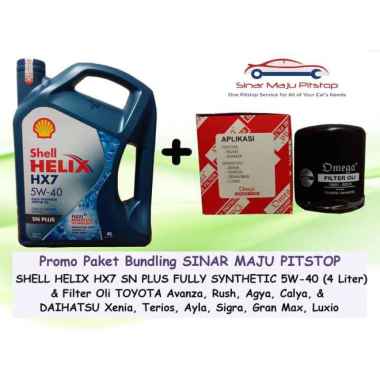 Shell Helix HX7 API SN Plus Oli Mobil  [4 Liter] & Filter Oli [Paket Bundling]