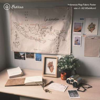World Map Fabric Poster Hiasan Dinding Dekorasi Kamar motif Indonesia Map