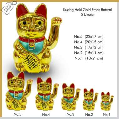 Patung Kucing Hoki Keberuntungan Rejeki Lucky Cat Gold Baterai China ukuran No. 1 (13x9cm)