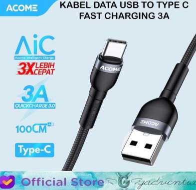 Acome AFC-010 Kabel Data USB To Type C Cable Fast Charging 3A Samsung