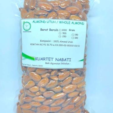 1000gr Kuartet Nabati Kacang Almond Vakum Mentah Kupas Utuh Raw Whole Blue Diamond