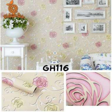[32 Motif] Wallpaper Sticker Bunga Kembang Blossom Abu Biru Hijau Pohon Bambu Pink Batik Berkualitas