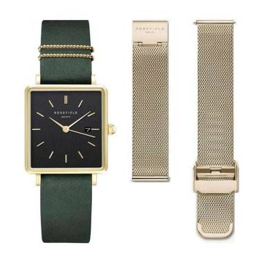Rosefield Jam Tangan Wanita The Boxy Black Forest Green Gold + Mesh Gold Strap BFGMG-X237 GREEN