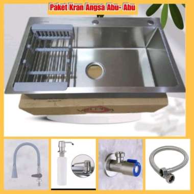 KITCHEN SINK BAK CUCI PIRING 1 LUBANG 7545 STAINLESS STELL 304 KRAN TEROMPET