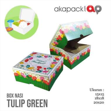 Kotak Nasi Snack Box Tulip Flower isi 20 15x15 cm/ dus nasi bergambar Hijau