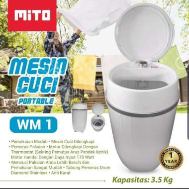 MITO WM1 KAPASITAS 3.5 KG - MESIN CUCI MINI PORTABLE 1 TABUNG