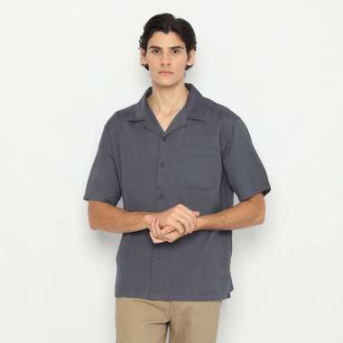 RBJ Kemeja Polos Twill Rayon Krah Hawaii Abu Tua Regular Fit Pria Abu Tua L