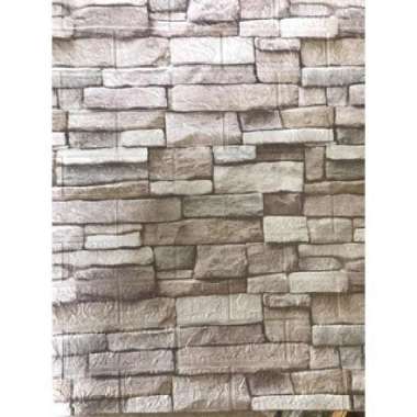 Wallpaper 3D foam Sticker Foam 3D WallFoam motif batu bata Alam cream