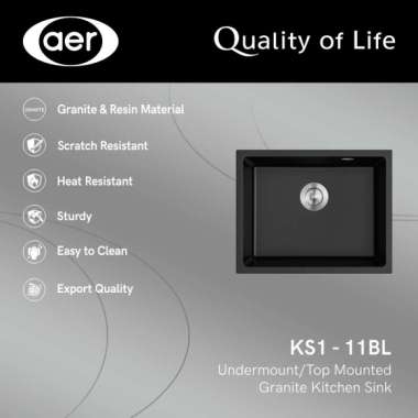 AER Granite Kitchen Sink - Bak Cuci Piring KS 1- 11 BL Hitam