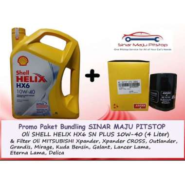 Paket Bundling Oli SHELL HELIX HX6 10W-40 SN PLUS Original 4 Liter & Filter Oli MITSUBISHI XPANDER &