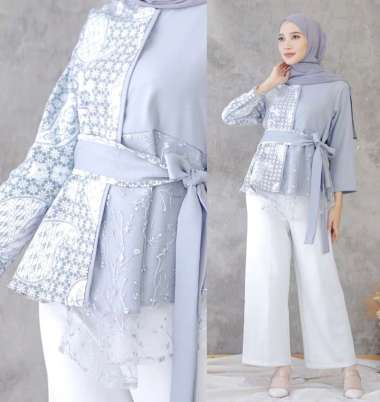 SNOEBEL BDP ATASAN BLOUSE BATIK KOMBINASI BROKAT TILE MODERN L SILVER