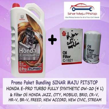 Paket Bundling Oli HONDA E-PRO TURBO 0W-20 SN FULLY SYNTHETIC 4 Liter & Filter HONDA STREAM & NEW CI