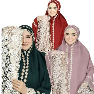 Mukena Renda Mewah Kinan, Mukena Dewasa Jumbo Terbaru Adem Premium Maroon
