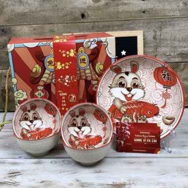 Harumi Japanese Bowl set mangkok keramik motif gambar kelinci IMLEK Harumi 1Piring