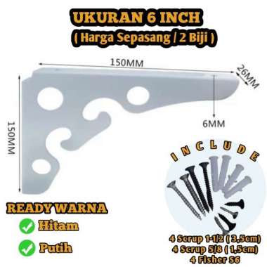 Rak Besi siku 2 pcs, Siku Penyangga, Ambalan, Rak Dinding, Kayu, shelf E 10 Inch Hitam