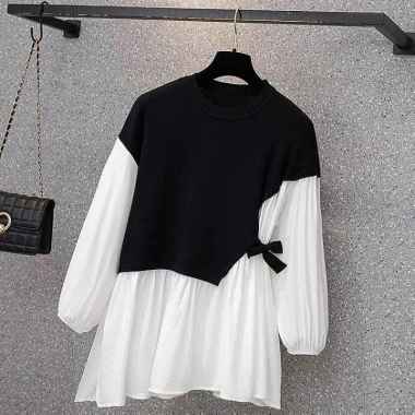 BLOUSE WANITA KOREAN STYLE - FREYA BLOUSE UNIQLO KNIT MIX COTTON - ATASAN WANITA JUMBO MURAH Black