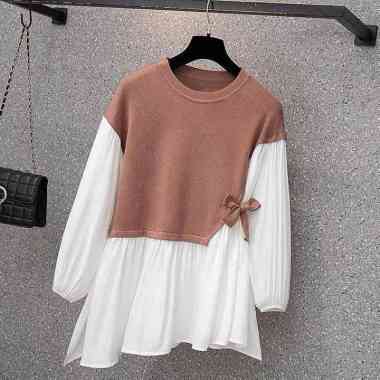 BLOUSE WANITA KOREAN STYLE - FREYA BLOUSE UNIQLO KNIT MIX COTTON - ATASAN WANITA JUMBO MURAH Mocca