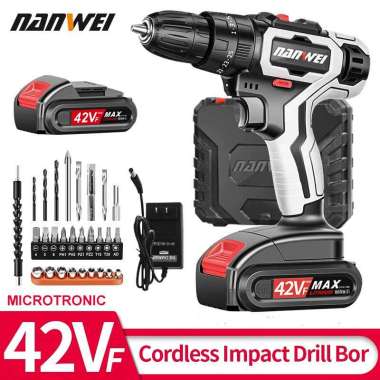 Mesin Bor Baterai Nanwei 42V Cordless Impact Drill Nanwei Bor Tangan Baterai Bor Listrik Bor Beton