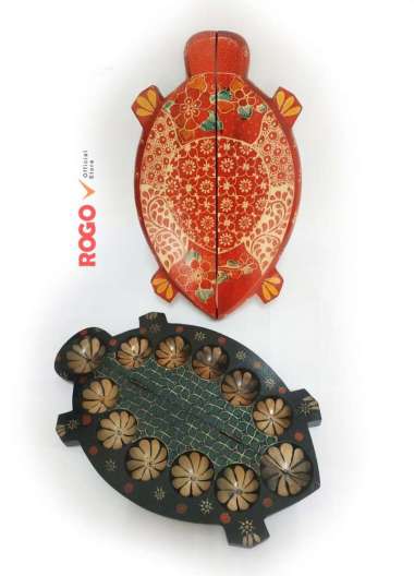 Congklak Dakon Kayu batik Lipat Exclusive - 12 Lubang Hijau Bebek