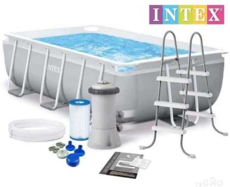 INTEX KOLAM RENANG PORTABLE PRISM POOL FRAME POOL 3 METER FREE POMPA FILTER DAN TANGGA