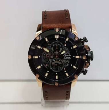 Alexandre Christie AC6564MC Jam Tangan Pria Leather Strap Black Rosegold