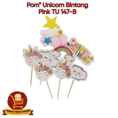 Topper Happy Birthday / Topper Ulang Tahun / Topper Kue Unicorn Star Pink