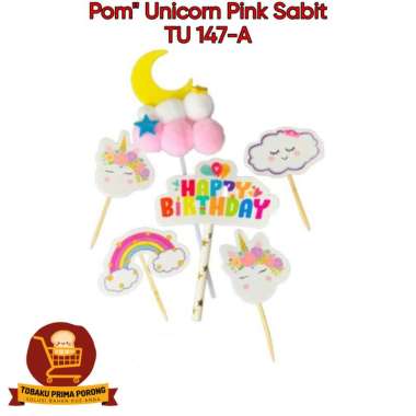 Topper Happy Birthday / Topper Ulang Tahun / Topper Kue Unicorn Pink Sabit