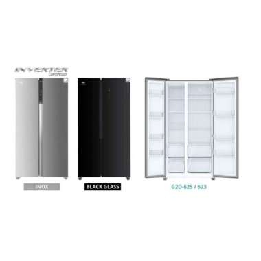 Kulkas GEA G2D623 Side By Side - G2D623 BLACK GLASS/INOX hitam