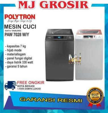 MESIN CUCI 1 TABUNG POLYTRON PAW 7028 TOP LOADING 7 KG ZEROMATIC