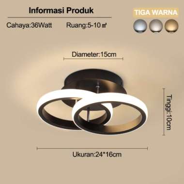Cod Golden Led Lampu Plafon 3Warna Led Ceiling Lampu Hias Rumah Bulat Hitam