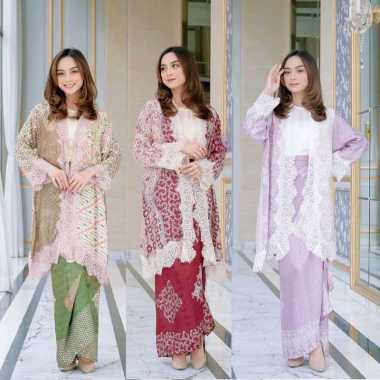 BATIK SET BRANDED PREMIUM SETELAN KEBAYA SEMI SUTERA PREMIUM HIGH QUALITY KAFTAN KEBAYA WANITA BATIK TERBARU SETELAN BATIK MODERN LACE OUTER SET ANJAN