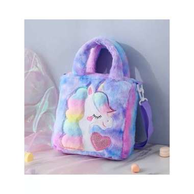 Tas Tote Sling Bag Unicorn Bludru Kado Anak Perempuan TK SD Ungu