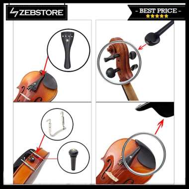 Chin Rest Tailpiece Tuning Peg Endpin Biola Violin Parts Set Ebony Bla Hitam