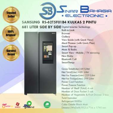 SAMSUNG RS-62T5F01B4 KULKAS 2 PINTU 681 LITER SIDE BY SIDE(NEW) (KHUSUS BANDUNG)