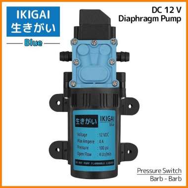 Diaphragm Pump Ikigai Blue , DC 12 V, 48 Watt, 100 Psi Pressure Switch Barb-Barb