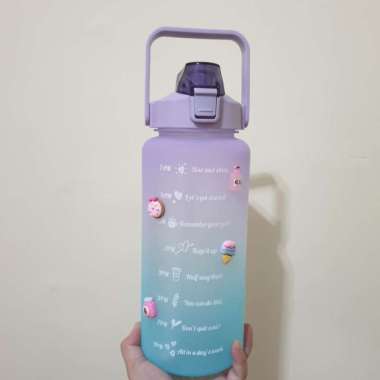 Botol Minum 2 Liter Pastel Motivasi Time Reminder Water Bottle 2000 Ml Ungu + sticker