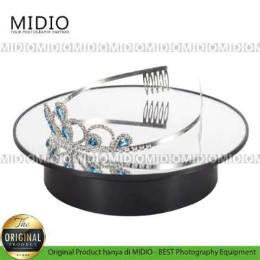 MIDIO TURNTABLE TEMPAT FOTO PRODUK PUTAR STAND DISPLAY PLUS KACA 20CM Putih