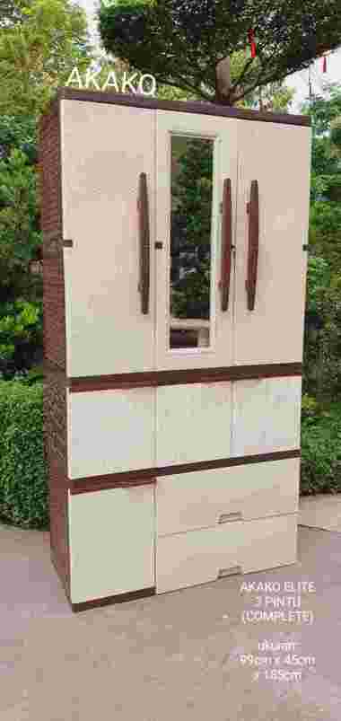 LEMARI PLASTIK 3 PINTU GANTUNG + 2 LACI AKAKO LP3P ELITE PAC.STROFOAM