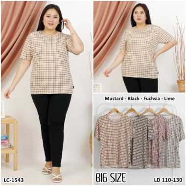 Kaos Wanita Jumbo Big Size LD 130 Cm Atasan Super Besar Wanita Motif Titik Kotak Kotak Bahan Voxy St