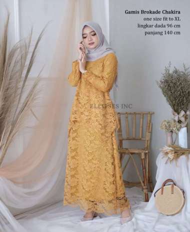 ELLIPSESINC Gamis Brukat Terbaru / Gamis Brokade Chakira XL MUSTARD