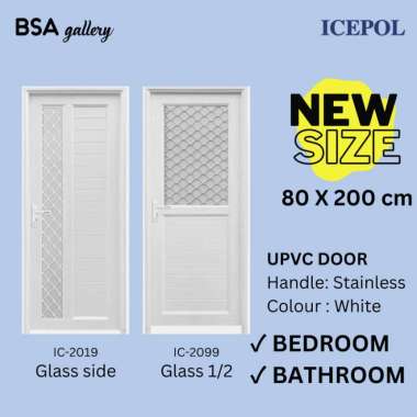 PINTU UPVC 80X200 KACA / PINTU KAMAR MANDI WC / PINTU KAMAR KOMPLIT IC2019(L)
