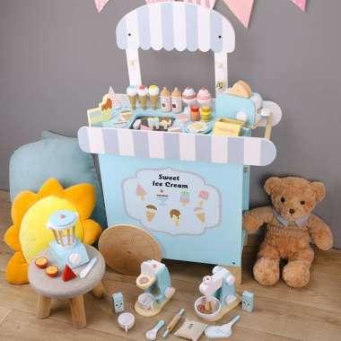 Wooden Ice Cream Cart mainan edukasi gerobak es krim dorong kayu anak