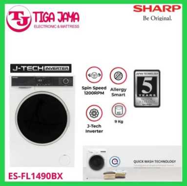 SHARP MESIN CUCI ES-FL1490BX FRONT LOADING BOOMERANG SHARP 9 KG ESFL1490 LOW WATT