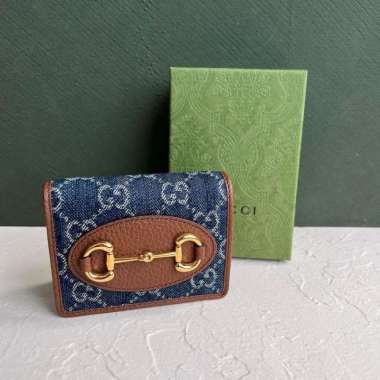 Gucci horsebit 1955 denim jacquard compact wallet in dark blue