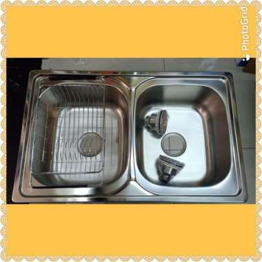 Bak cuci piring 2 lubang gratis rak piring / sink 2 lubang 86x50