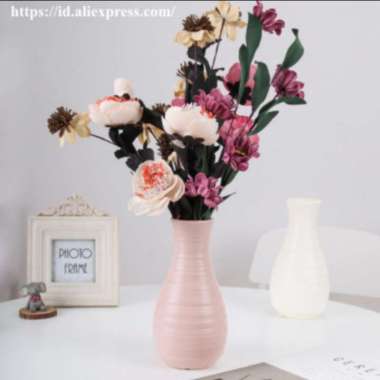 vas bunga plastik motif keramik tinggi 20 cm / pot bunga plastik Multicolor