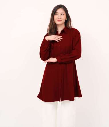 Kemeja Wanita Dewasa Tunik Muslimah Polos Moscrepe Marun