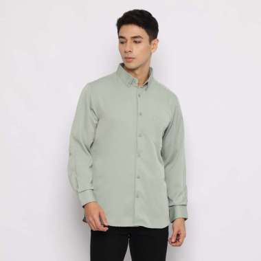 Platini Baju Kemeja Pria Lengan Panjang Polos Polinosic Hijau Sage 66248 L