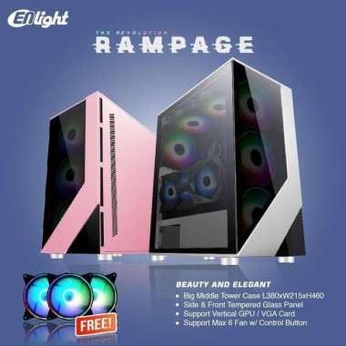 Casing PC ENLIGHT RAMPAGE PINK - Include 4pcs Fan Spectre Auto RGB